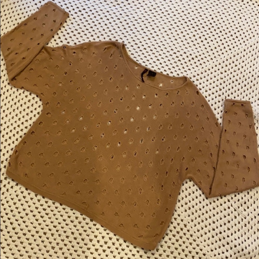 HEART N CRUSH SWEATER WITH HOLES IN CAMEL